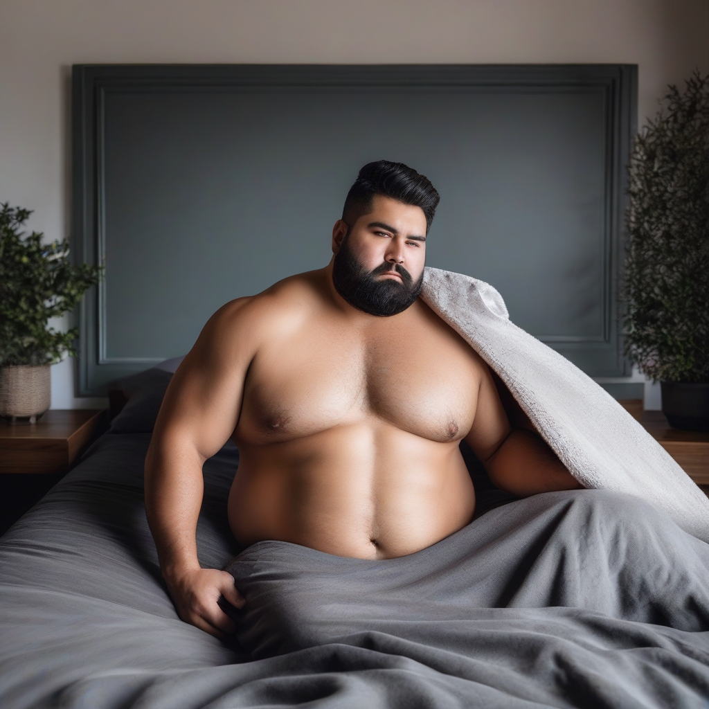 hombre sumiso peludo gordito en la cama