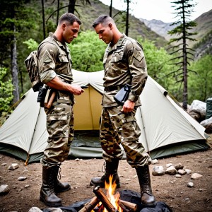 Military men in a camp,(((boots)))