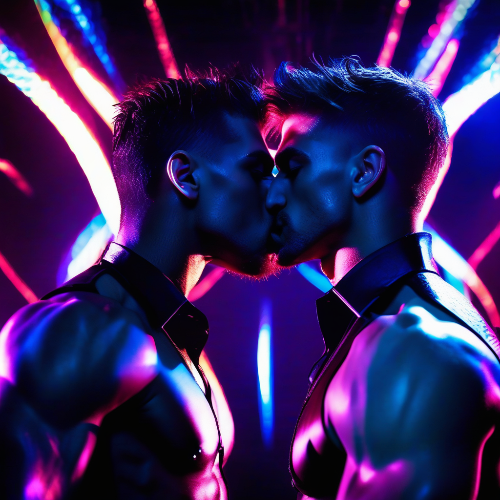 pareja gay besandose en discoteca techno