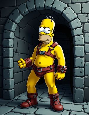  Homer Simpson dressed whit an arness in a Dungeon  