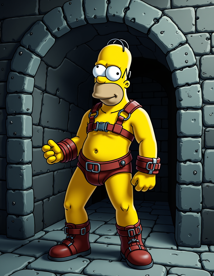  Homer Simpson dressed whit an arness in a Dungeon  