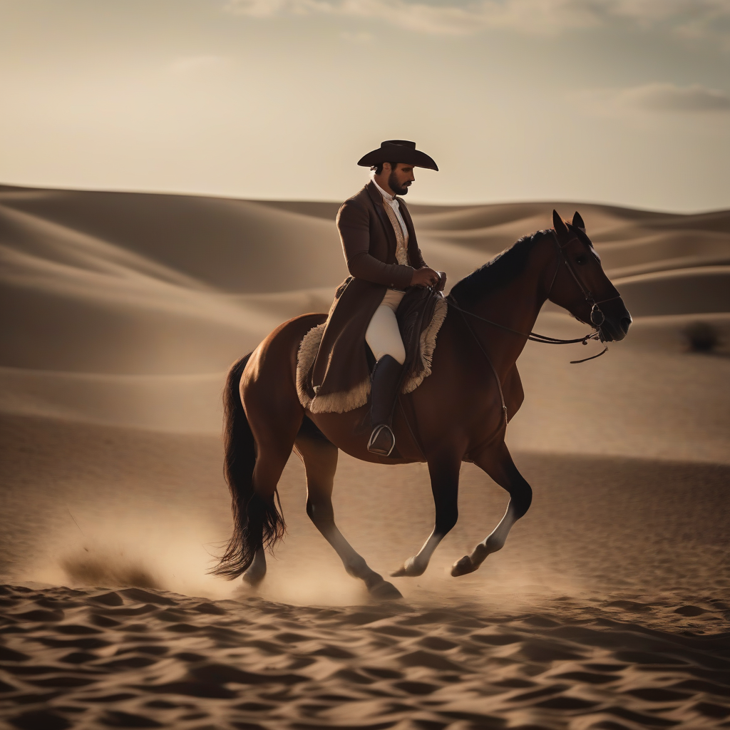 hombre que monta a caballo, con el torso desnudo. Solo lleva pantalón de típico traje campero de torero