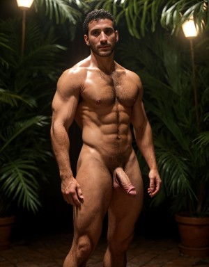 Miguel Ángel Silvestre está totalmente desnudo. Está de pie, de cuerpo entero enseñando su bonito y gran pene. Tiene bonitos y grandes testículos peludos. Tiene mucho vello en su pecho. 