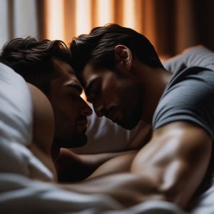 pareja gay en la cama besandose