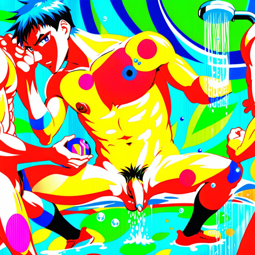 Hombre Futbolista meando en la ducha, pene visible ( anime )