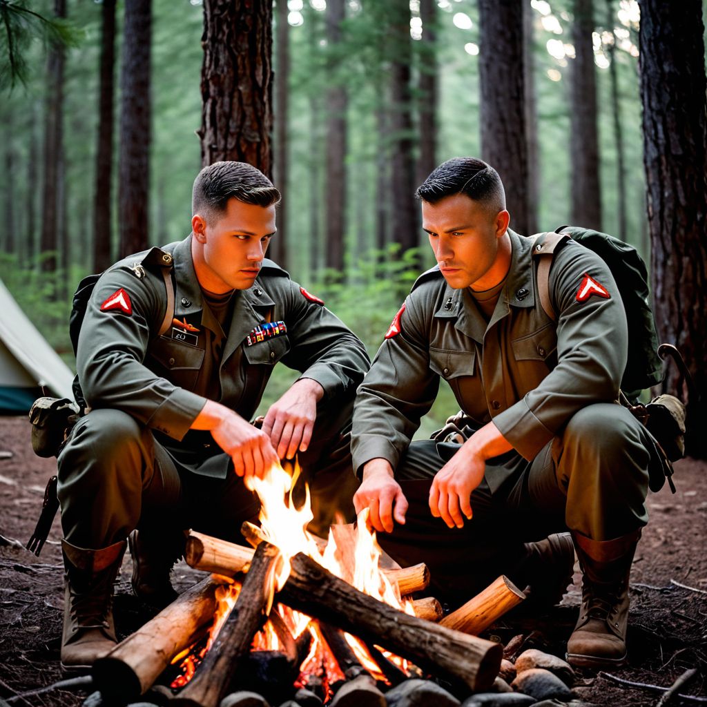 Military men in a camp, (((boots)))