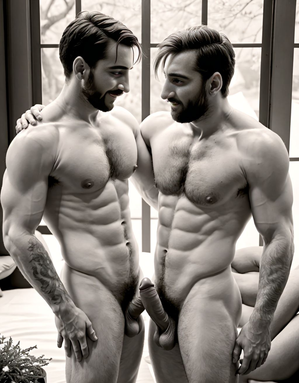  JOHN GILBERT y Lionel Andrés Messi Cuccittini está totalmente desnudo. Está de pie, de cuerpo entero enseñando su bonito pene grande enorme. Tiene testículos bonitos y grandes. Tiene mucho vello en su pecho. Amor., enamorados. Rodeado de fotografías de hombres totalmente desnudos.