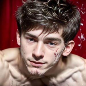 A twink boy with a cumshoot on his face ((CUM))