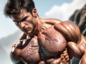 (masterpiece), (high resolution), (ultra realistic photography:1.3), RAW photo, dynamic lighting, close-up shot, POV angle, focus on wet fabric clinging to muscular bodies, detailed texture of soaked clothing, visible outlines of bulges, athletic men, defined abs, broad shoulders, V-shaped torsos, water droplets glistening on skin, intense expressions, short styled hair, realistic anatomy, masculine features, subtle sheen of sweat, cinematic look, professional photography, 85mm lens, DSLR quality