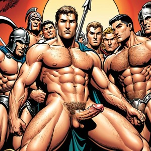 Orgy Of spartan men in a dugeon, ((( visible dick)))