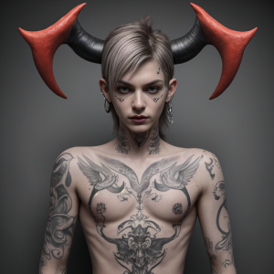 Twink con tatuajes de Baphomet y piercings