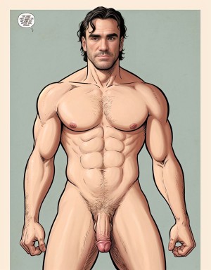 Daniel Day Lewis está totalmente desnudo. Está de pie, de cuerpo entero enseñando su bonito pene grande enorme. Tiene testículos bonitos y grandes. Tiene mucho vello en su pecho. Amor., enamorados. Rodeado de fotografías de hombres totalmente desnudos.