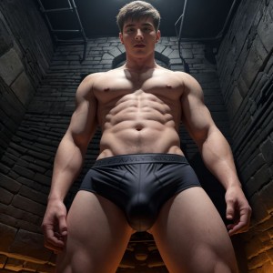 sexy man in underwear bulge dungeon