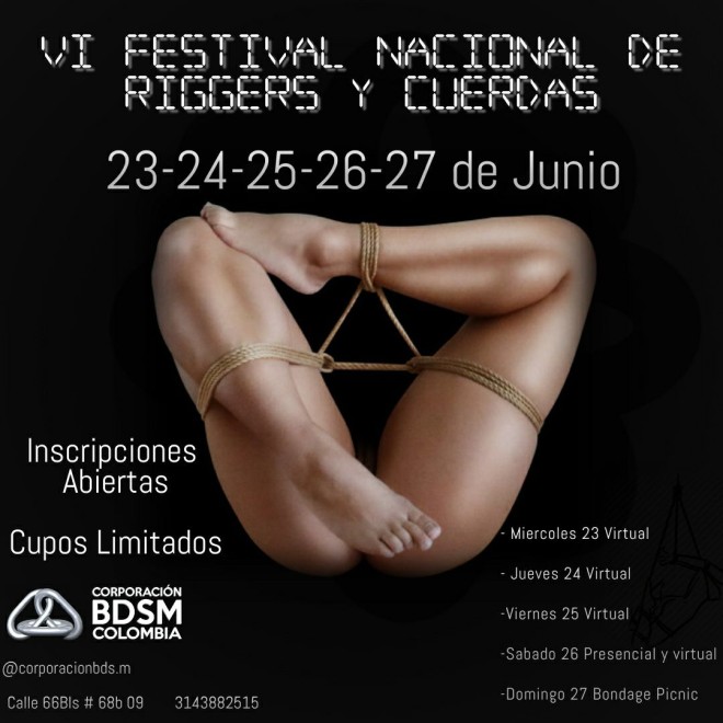 Xtudr - Shibari LES INVITO AL VI DE RIGGER Y CUERDAS  Q REALIZA LA CORPORACION BDSM EL FESTIVAL ES EN UN 80% virtual Y ES GRATUITO ASI Q TE INVITO A QUE TE CONECTES 